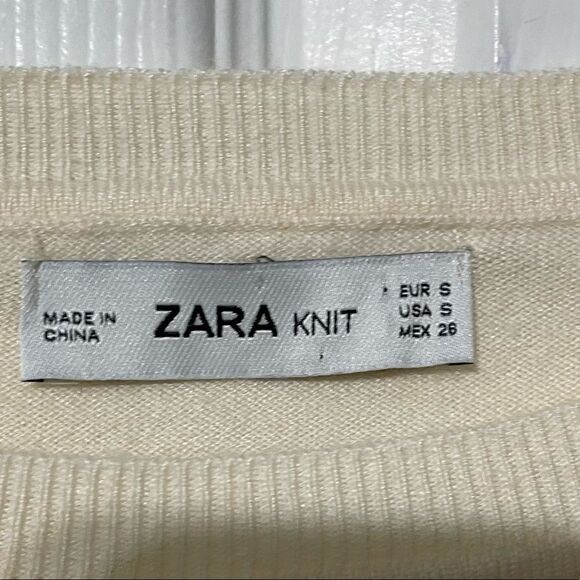 Zara Cropped Side Frill Knit Top In Cream Size Small - Picture 11 of 11